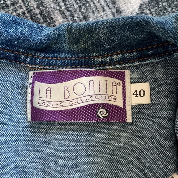 Acid Wash Puff Sleeve Peplum Blouse Jacket Layer Embroidered Size Medium - Picture 9 of 12